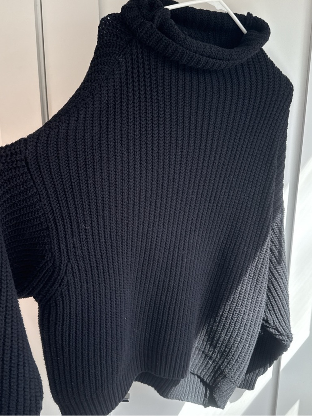 Free People Black Chunky Ribbed Turtleneck Sweater